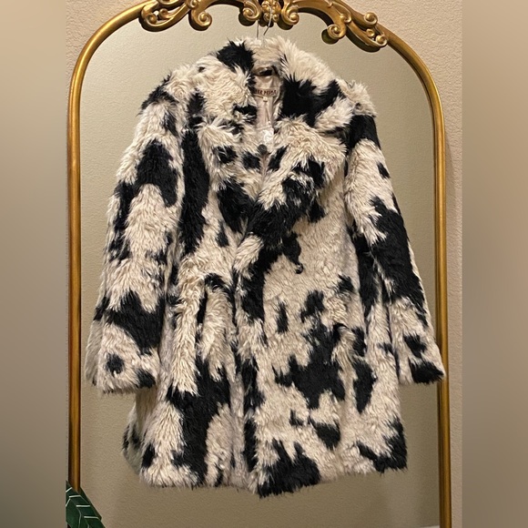 Free People x REVOLVE Jade Cow Fur Coat in Black & White - Picture 10 of 16